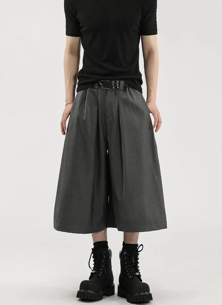 Wide Leg Pleated Bermuda Shorts with Belt Loops