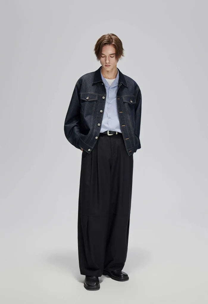 Wide Leg Pleated Trousers with Panel Detailing
