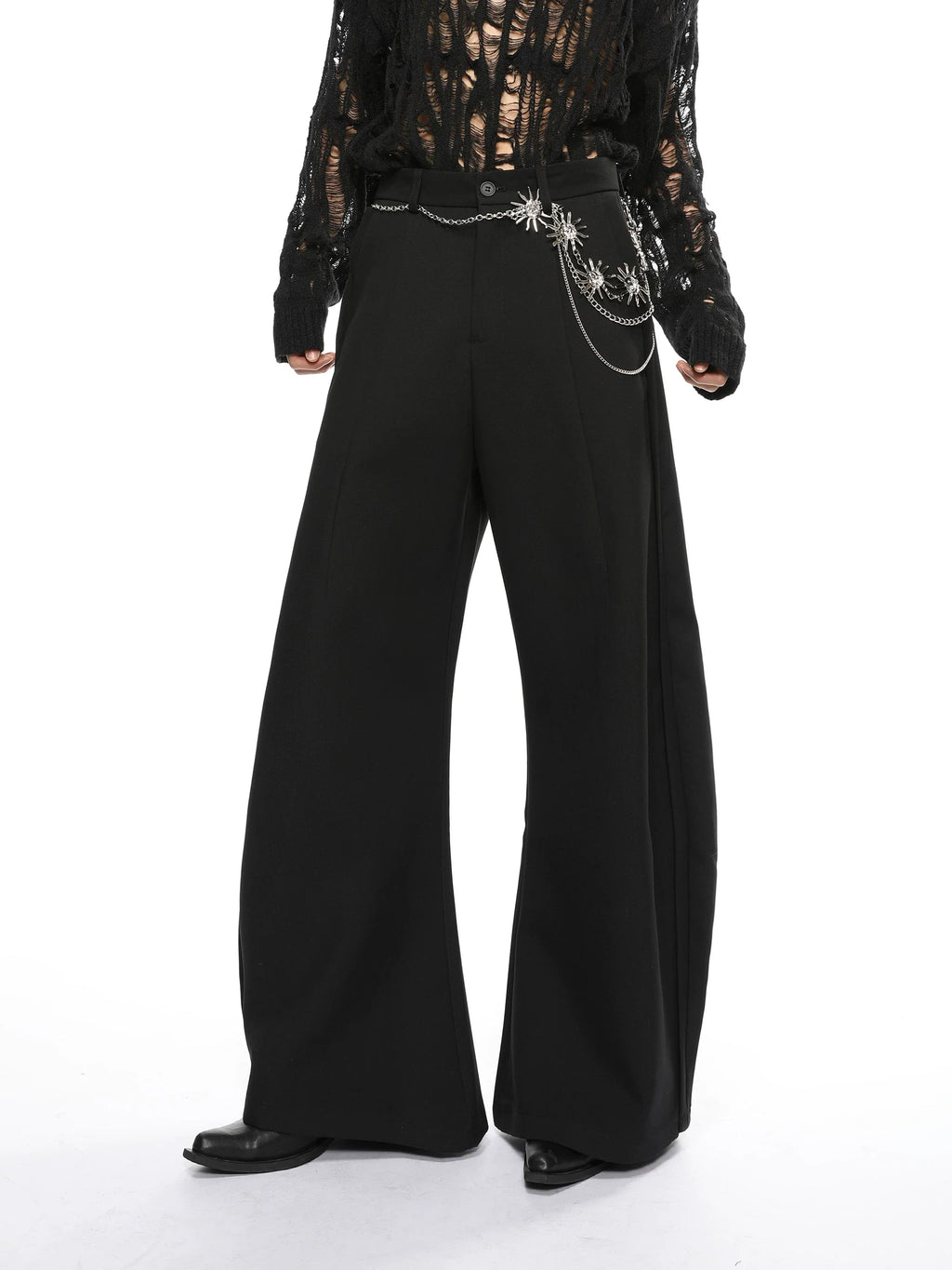 Wide Semi-Flare Barrel Leg Pleated Trousers
