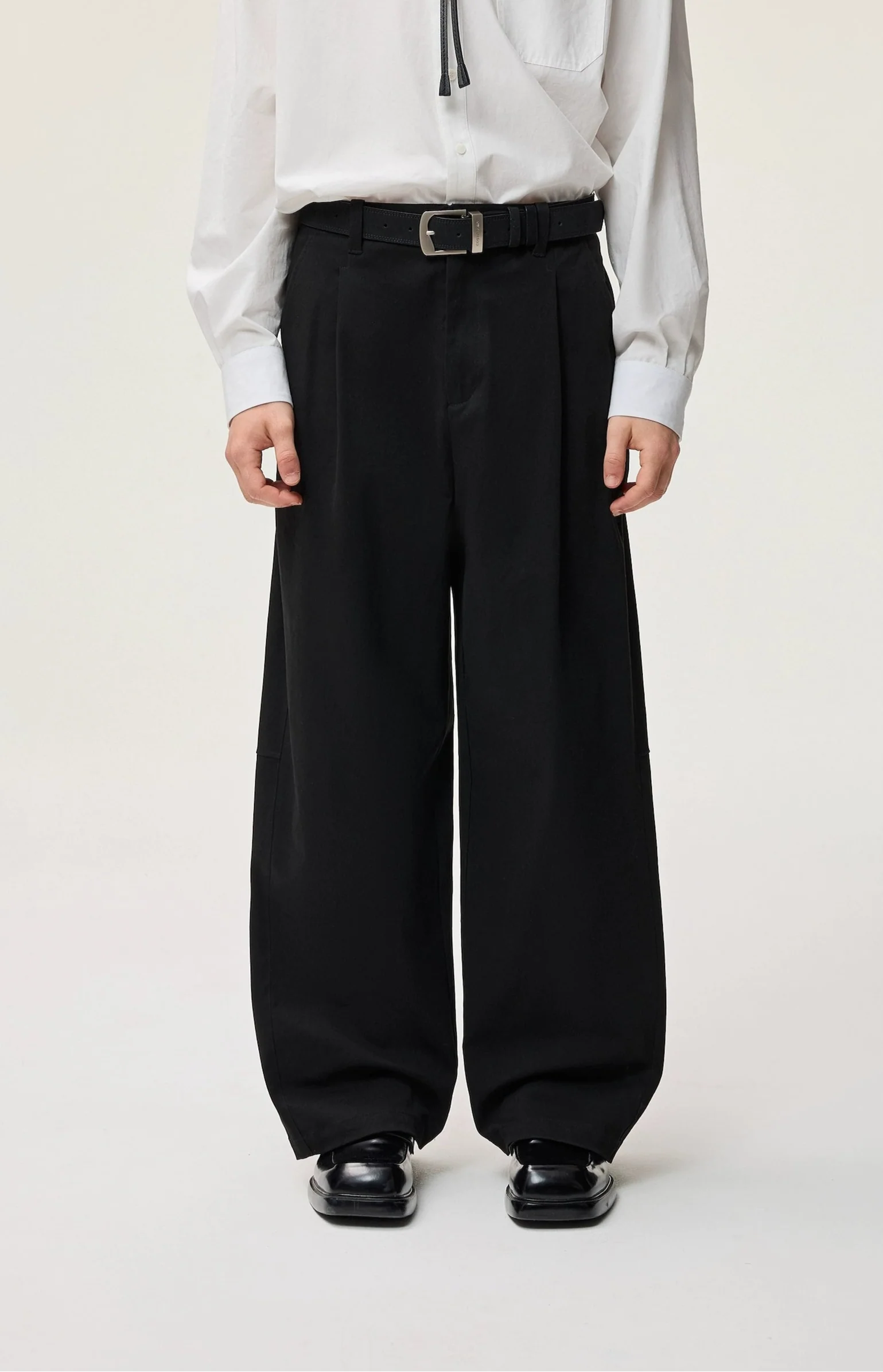Straight Leg Pleated Trousers with Button Waist and Belt Loops