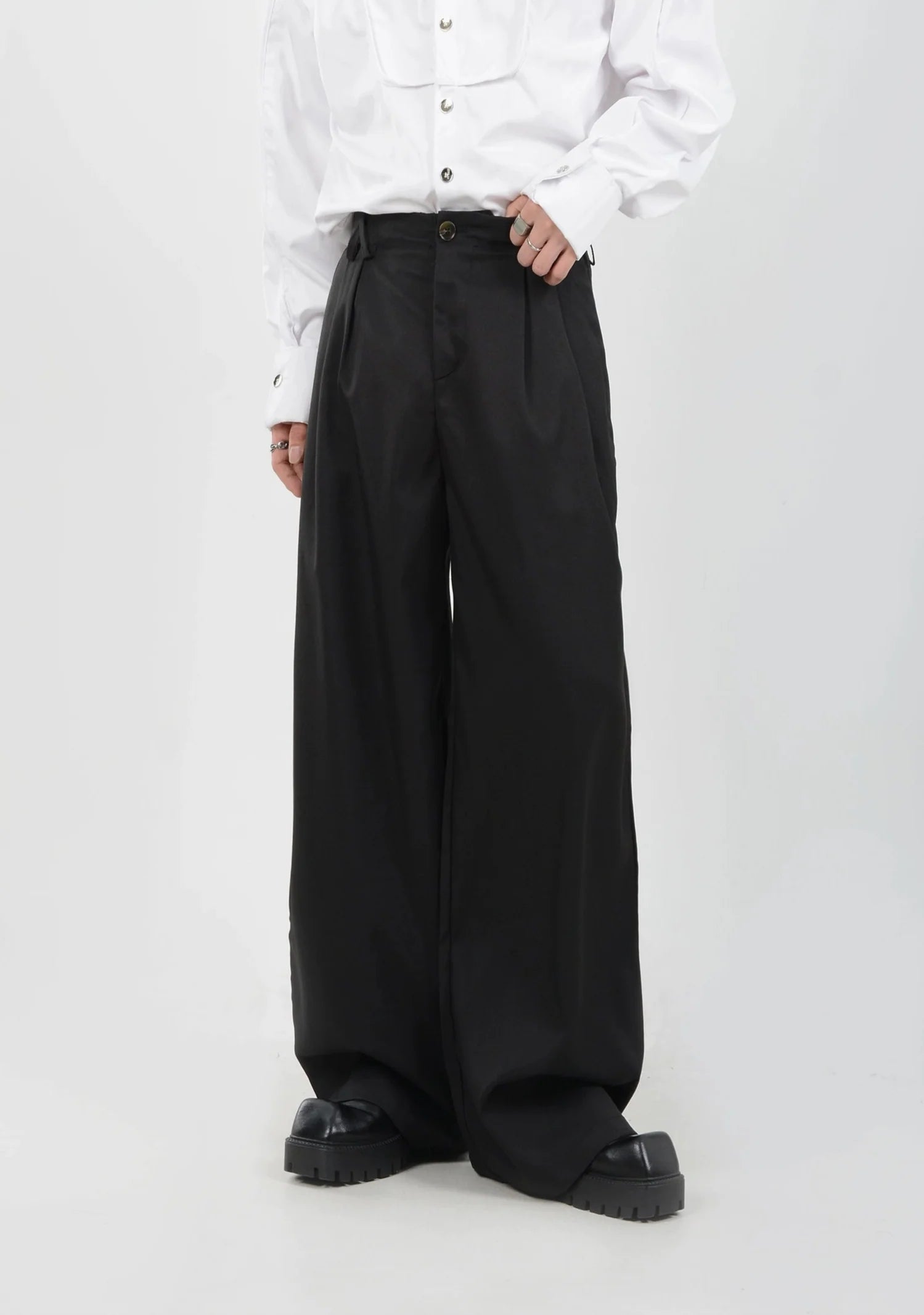 High-Waisted Wide Leg Pleated Lightweight Trousers