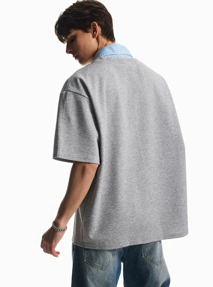 Mock Layered Contrast Collar Short Sleeve Shirt