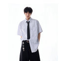 Oversized Stripe Short Sleeve Button Shirt with Chest Pockets
