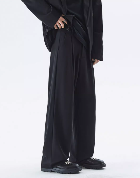 Wide Leg Tailored Lightweight Trousers with Belt Detail