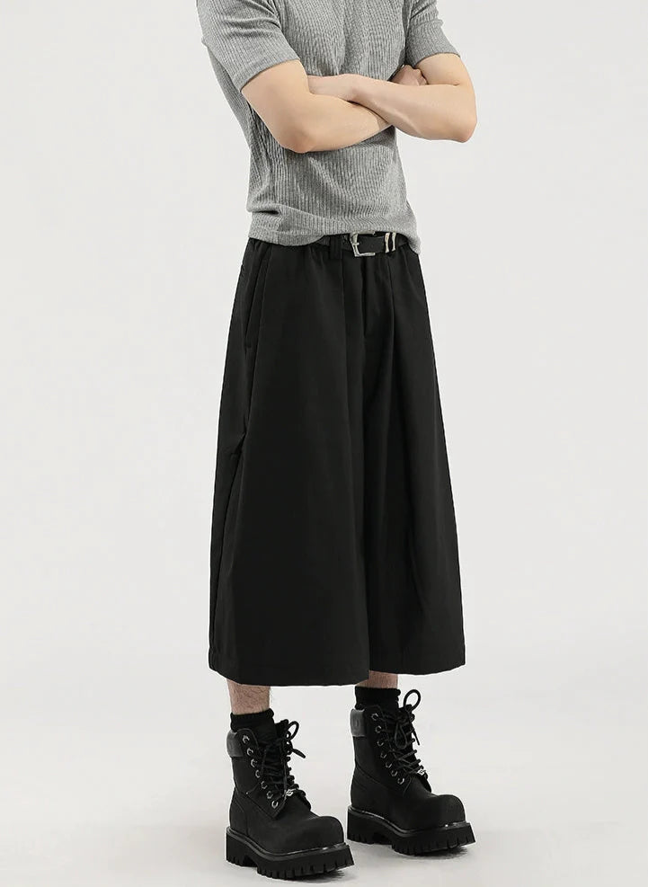 Wide Leg Pleated Bermuda Shorts with Belt Loops