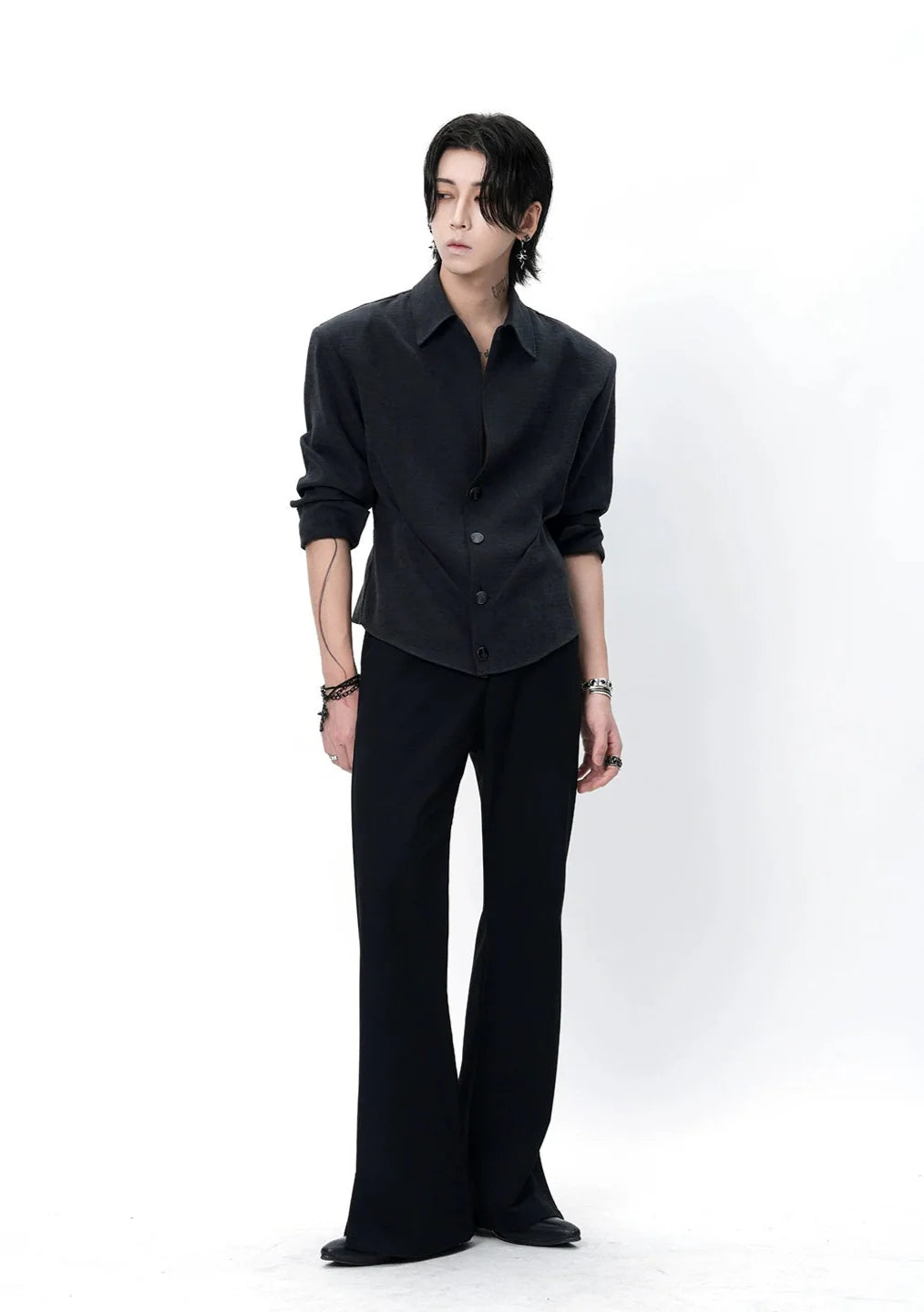 Structured Button-Up Shirt with Cinch Side Detail