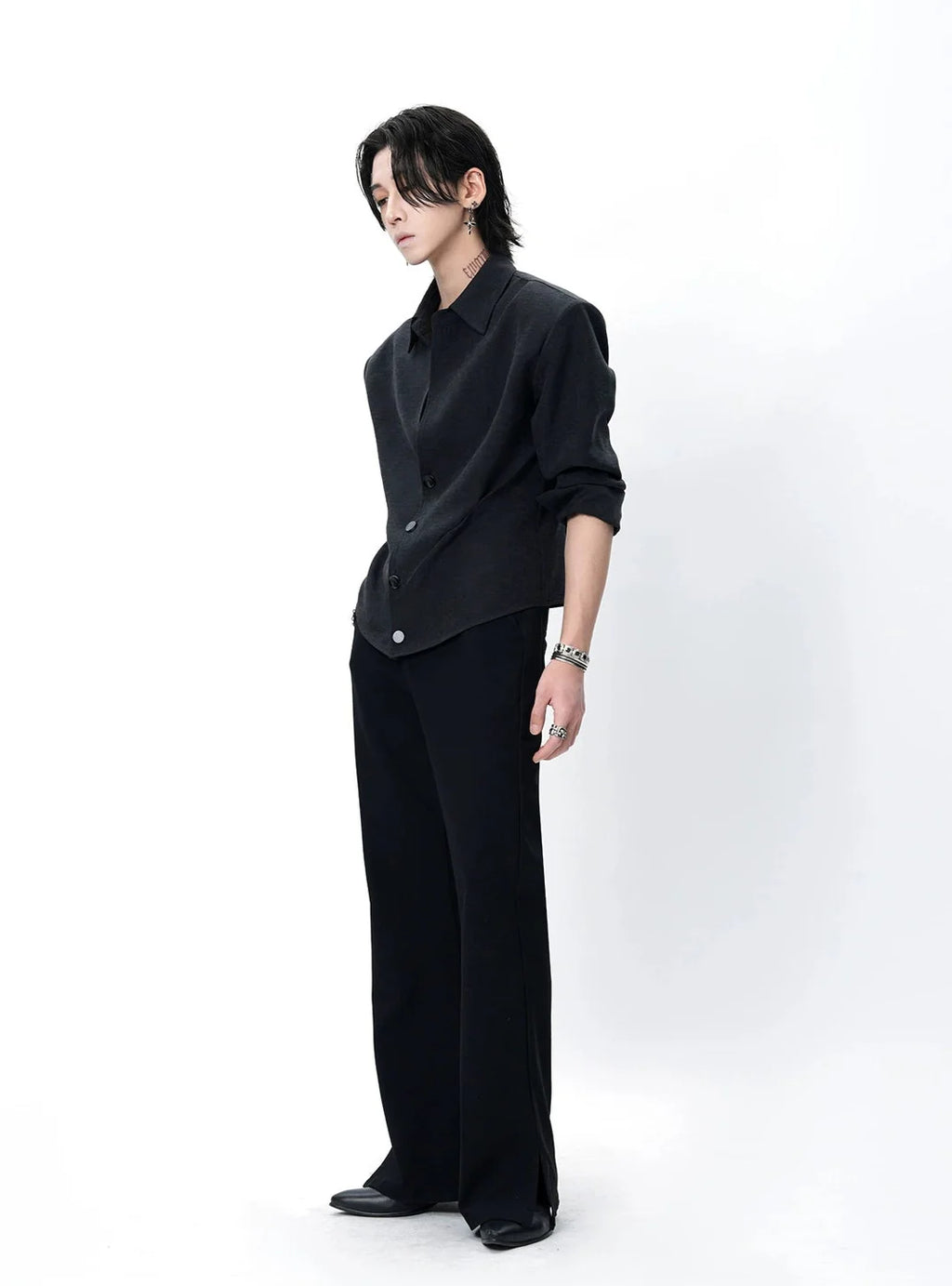 Structured Button-Up Shirt with Cinch Side Detail