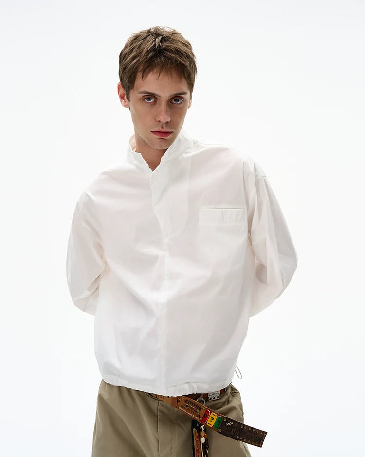 Mandarin Collar Long Sleeve Popover Quarter-Zip Shirt