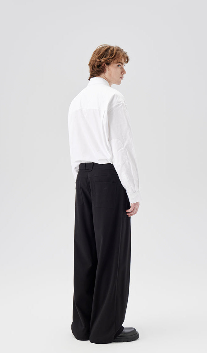 Wide Leg Pleated Trousers with Button Details
