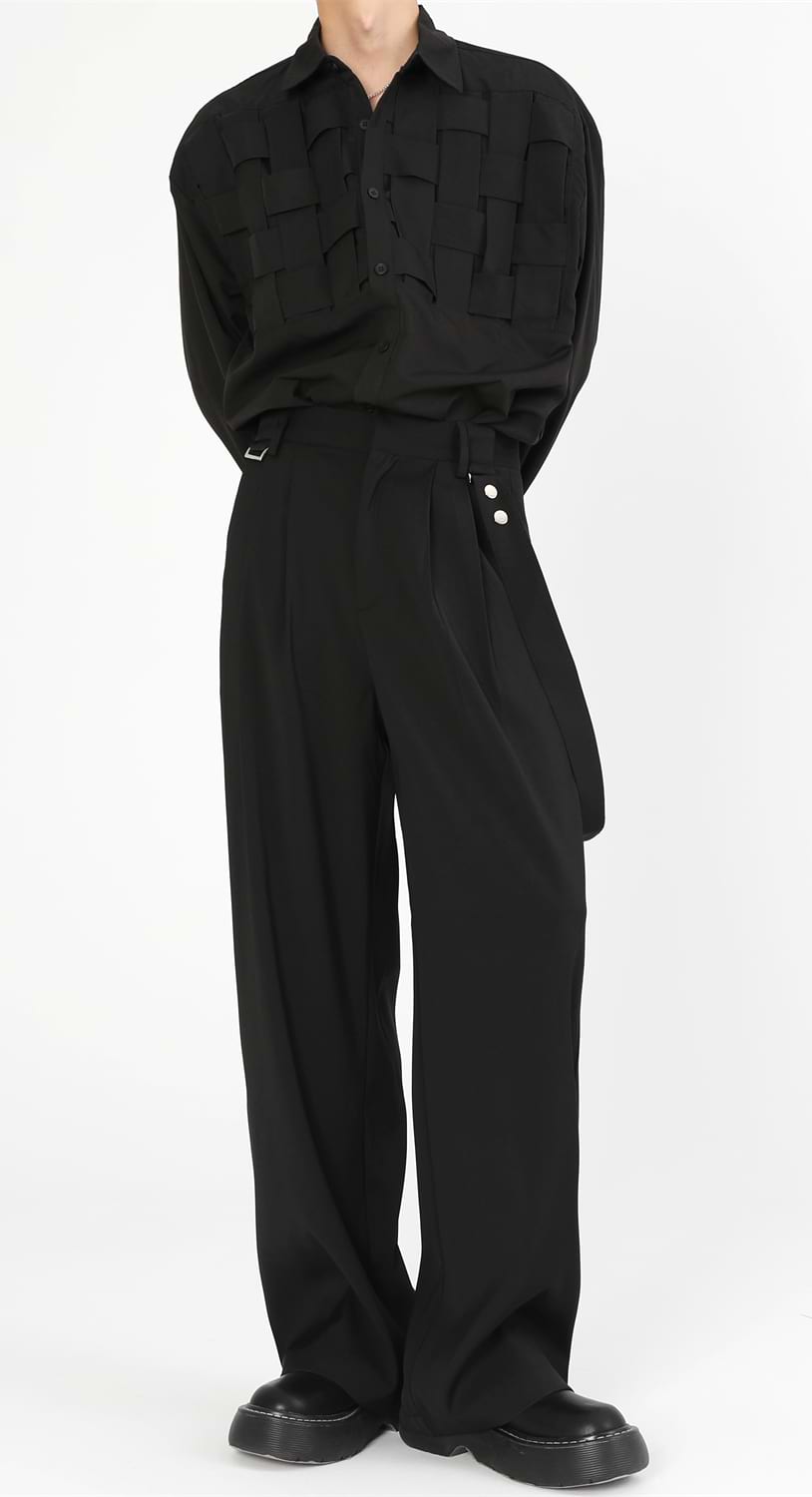 Wide Leg Pleated Pants with Strap