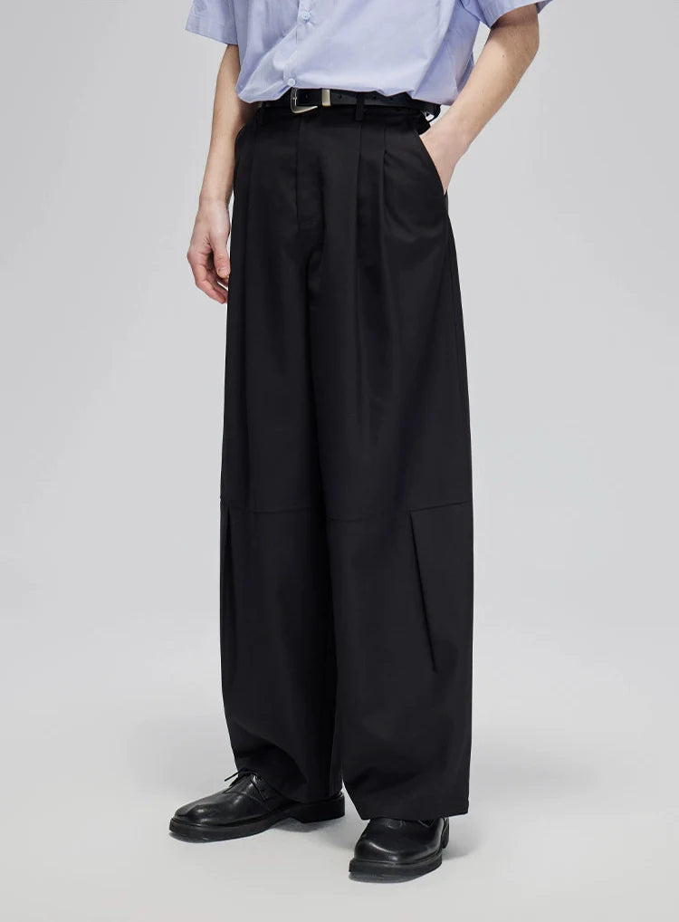 Wide Leg Pleated Trousers with Panel Detailing