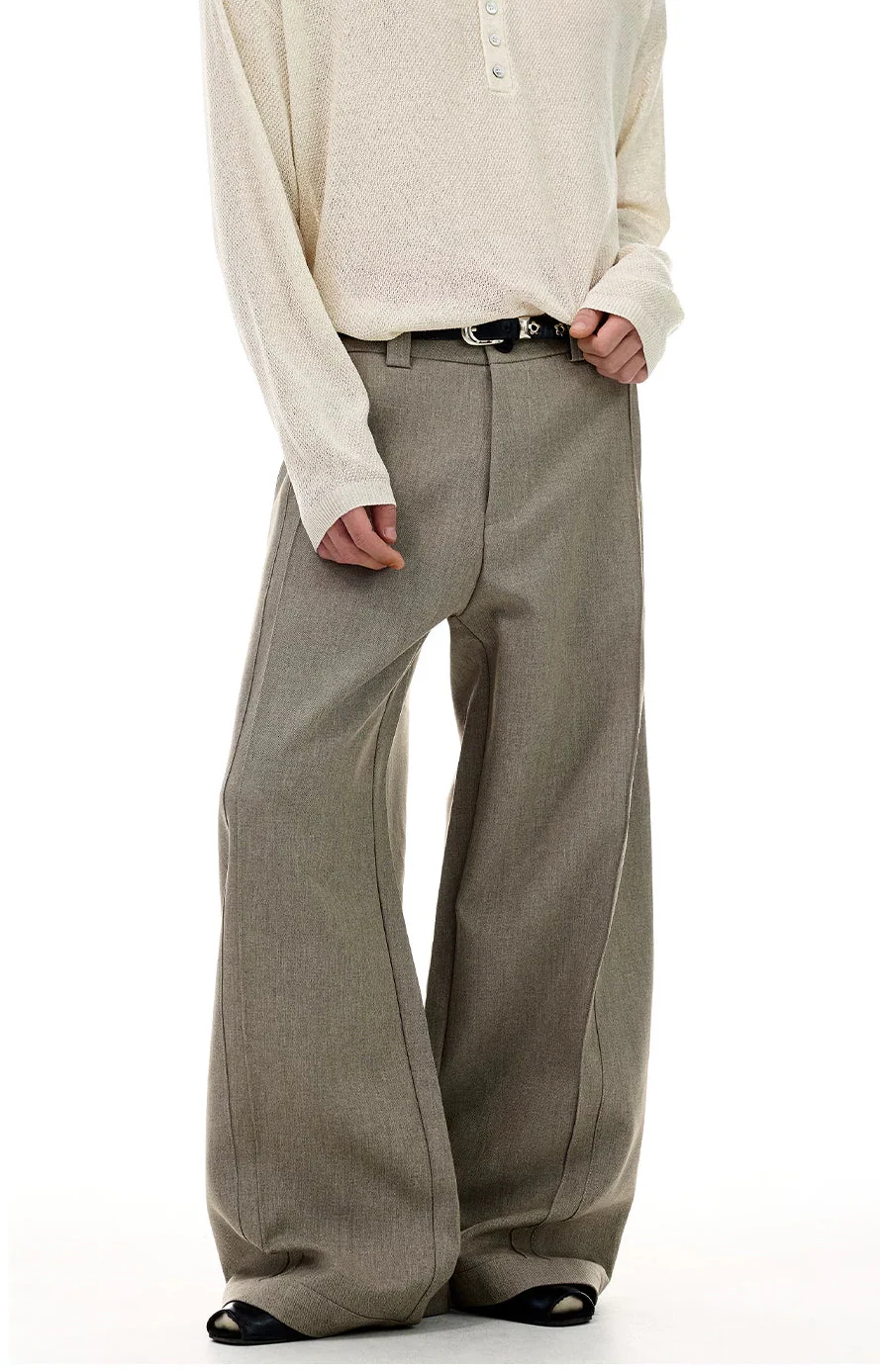 Barrel-Leg Panel Pleated Trousers