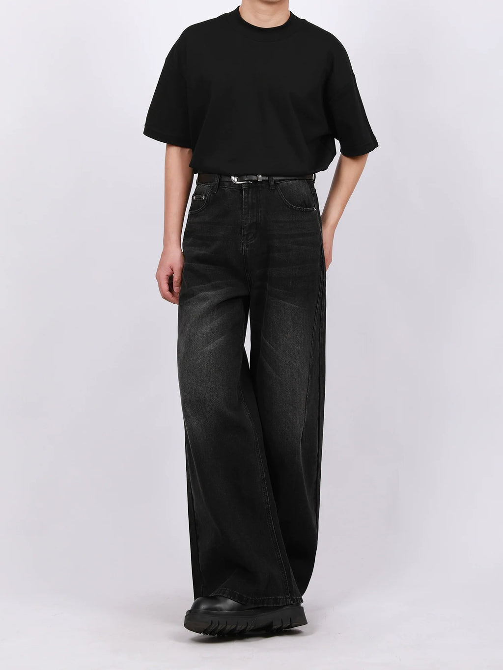 Vintage Washed Wide Leg Denim Pants