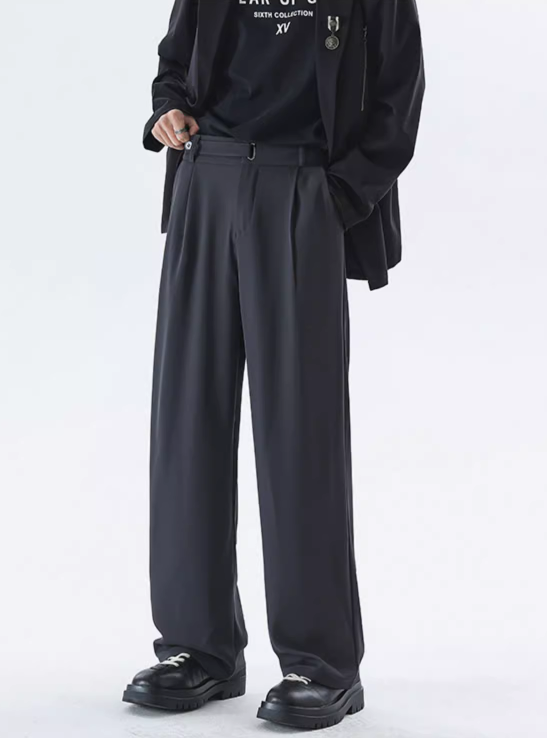 Wide Leg Tailored Lightweight Trousers with Belt Detail
