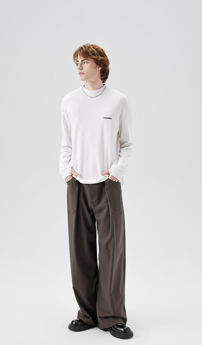Wide Leg Pleated Trousers with Button Details