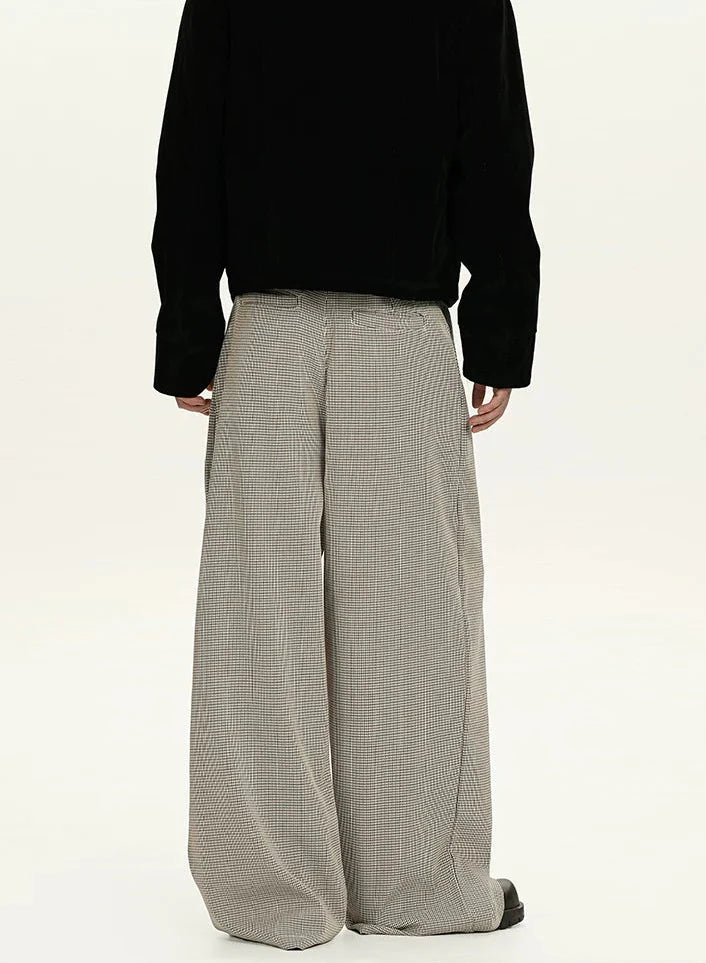Houndstooth Pattern Button-Fly Wide Leg Trousers