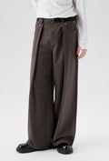 Wide Leg Pleated Trousers with Button Details