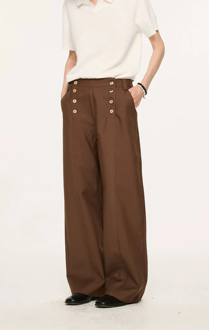 High Waist Double Button Panel Waisted Trousers