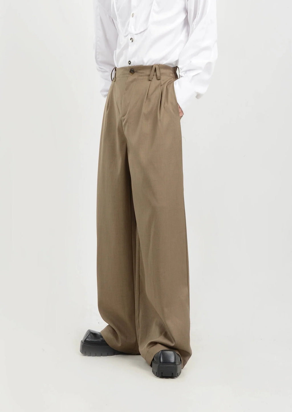 High-Waisted Wide Leg Pleated Lightweight Trousers