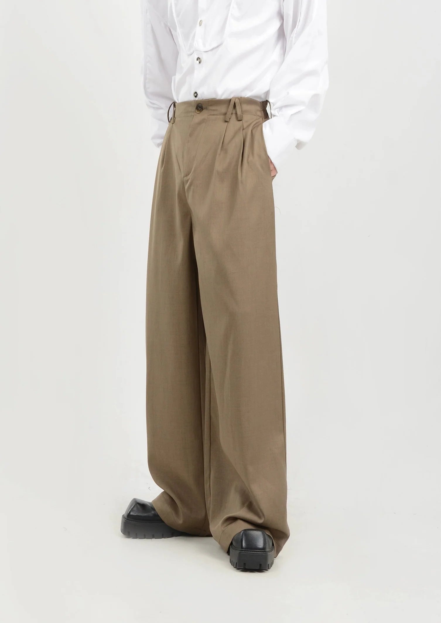 High-Waisted Wide Leg Pleated Lightweight Trousers