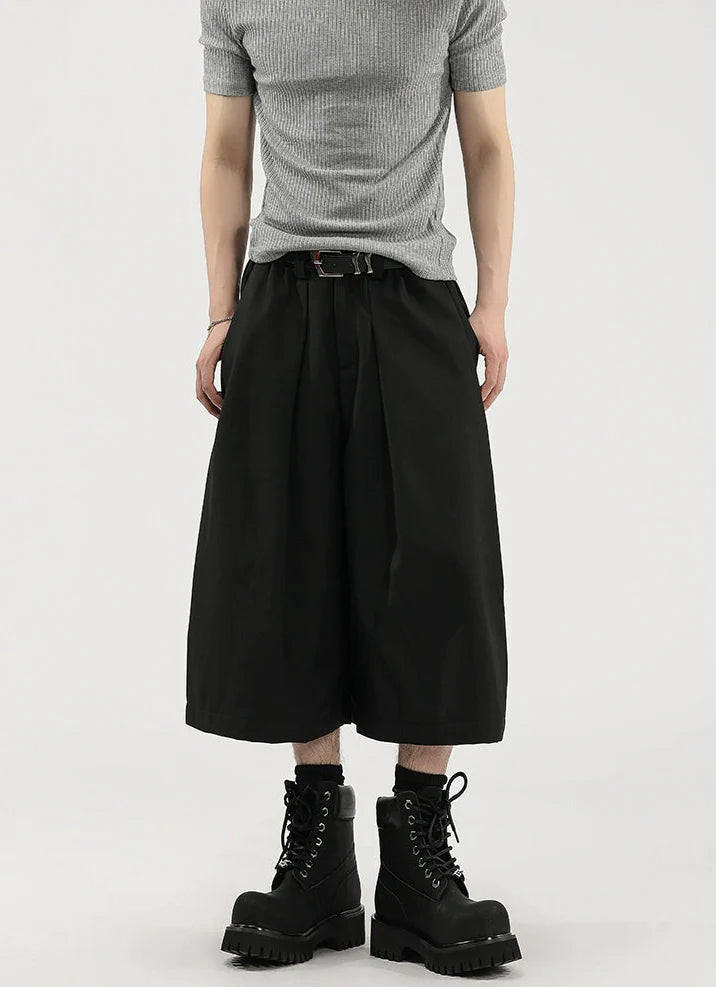 Wide Leg Pleated Bermuda Shorts with Belt Loops