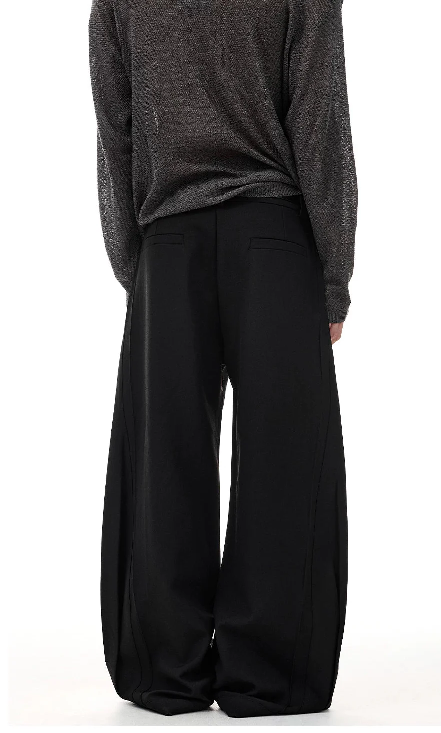 Barrel-Leg Panel Pleated Trousers