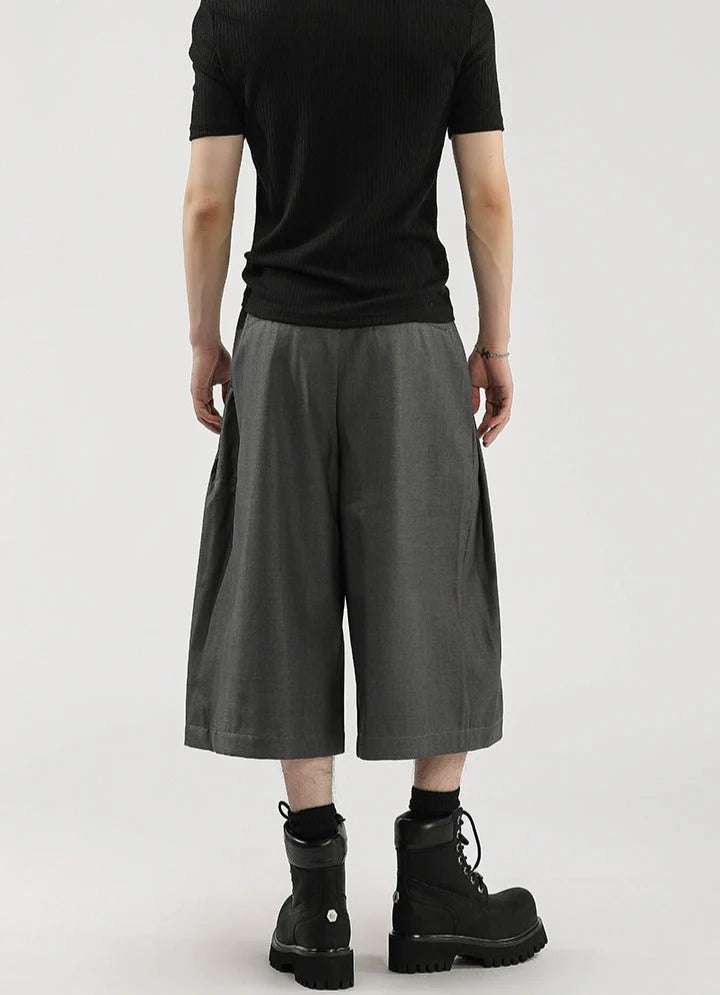 Wide Leg Pleated Bermuda Shorts with Belt Loops