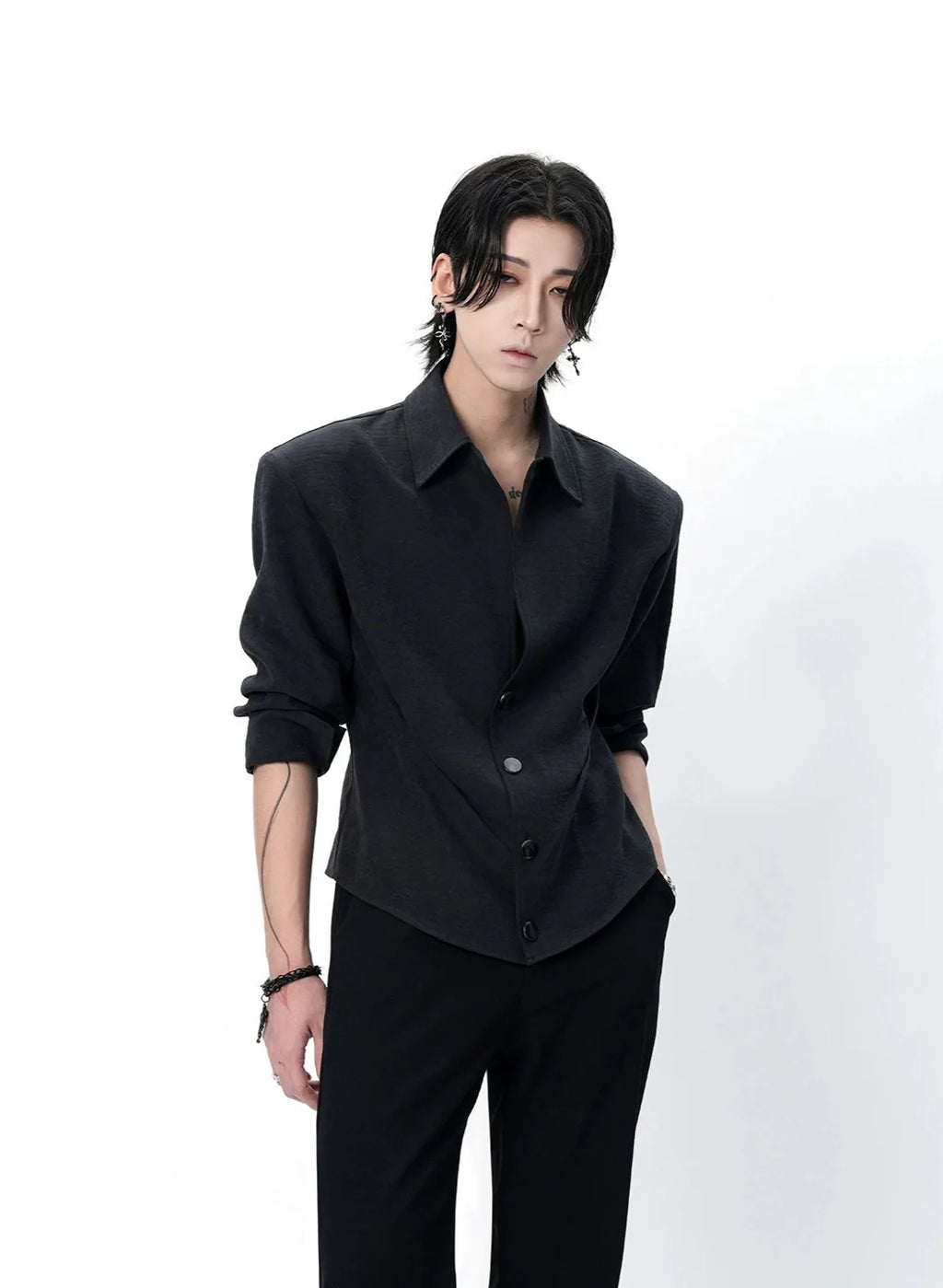 Structured Button-Up Shirt with Cinch Side Detail