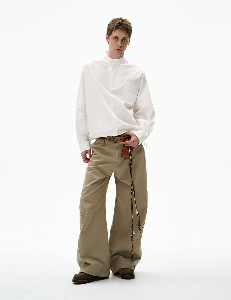 Mandarin Collar Long Sleeve Popover Quarter-Zip Shirt