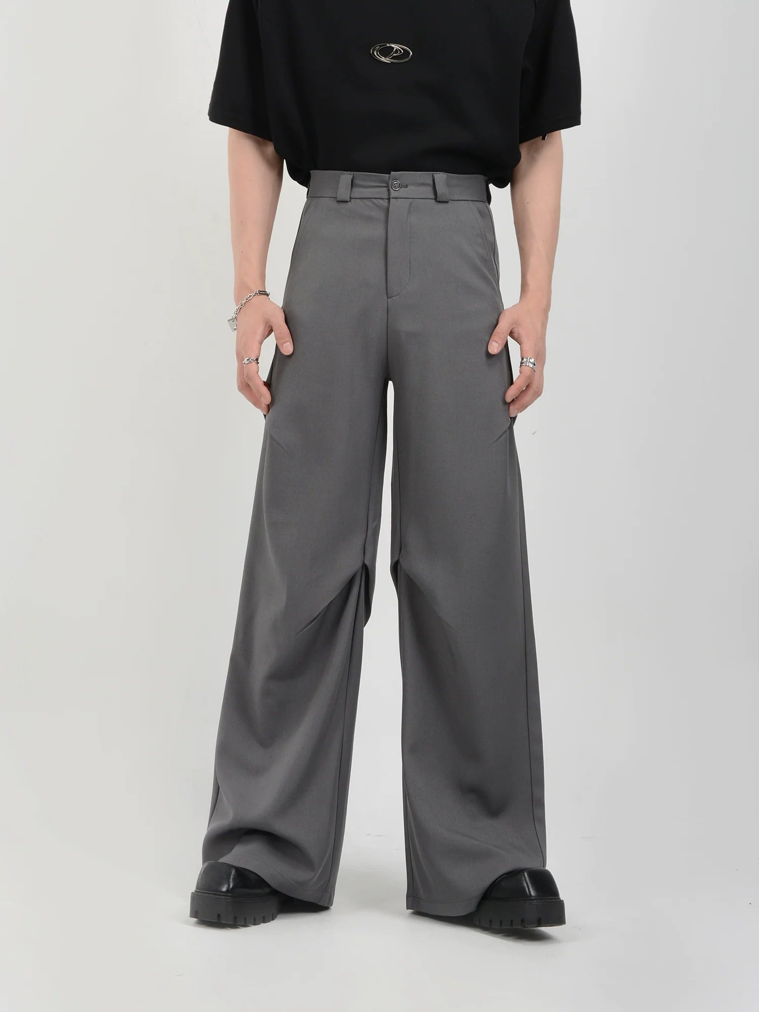 Wide Leg Belted Trousers with Pleated Detail