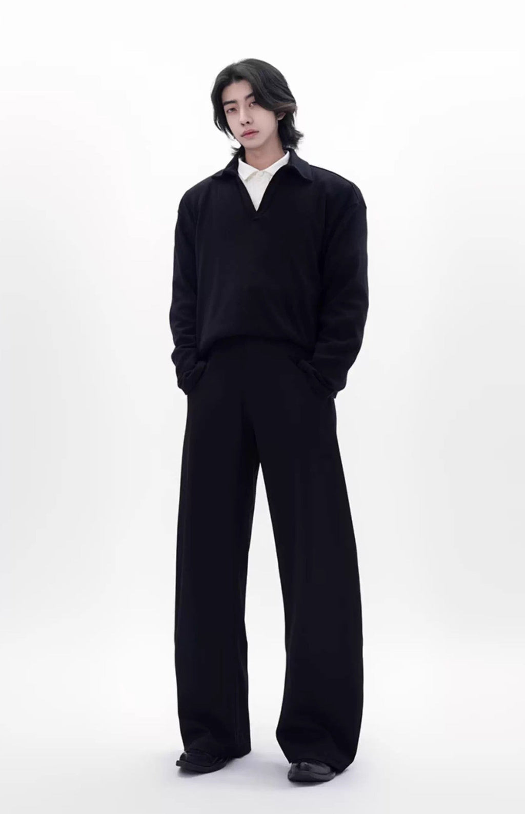 Wide Leg Tailored Trousers with Draped Silhouette