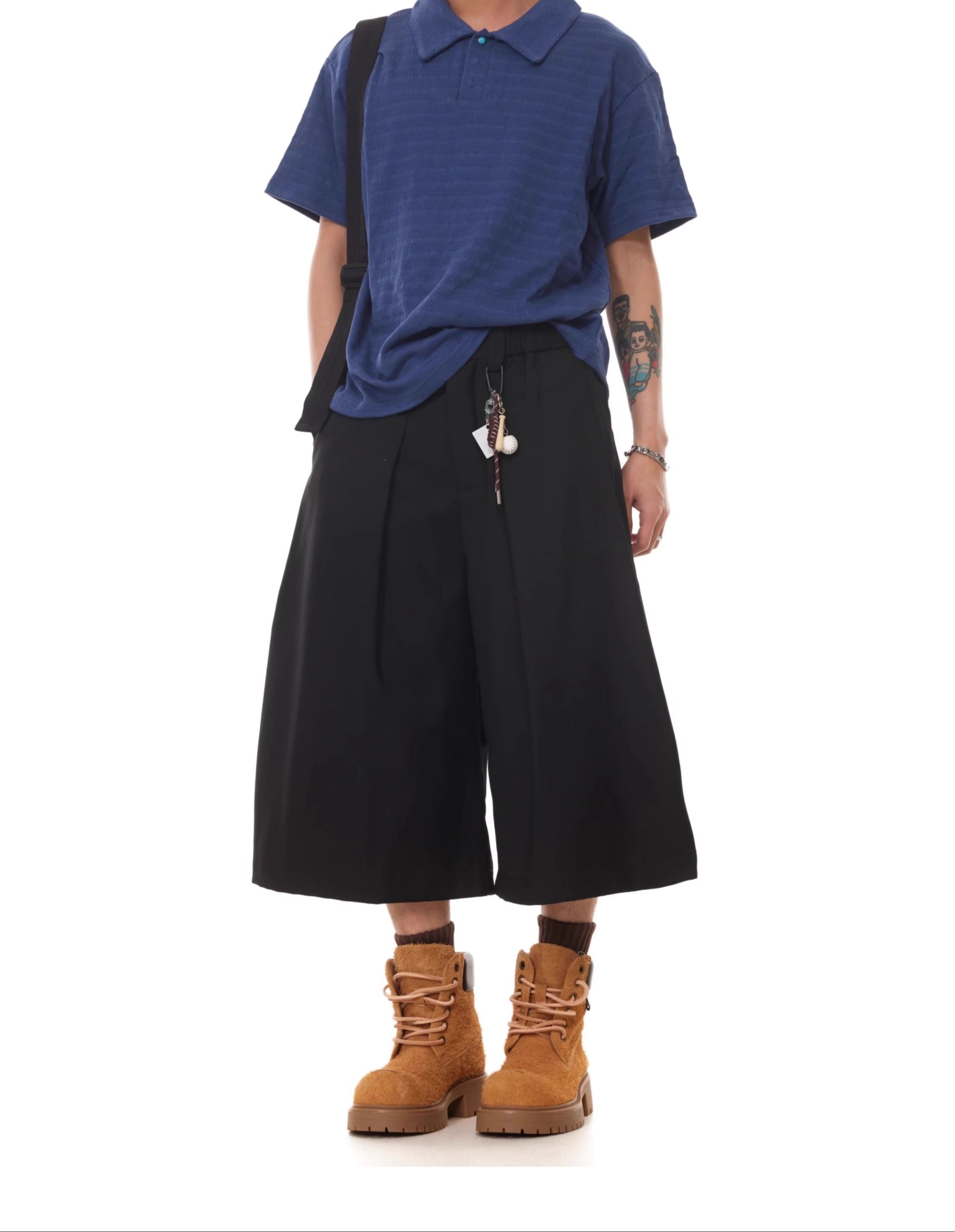 Elastic Waist Wide Leg Bermuda Shorts