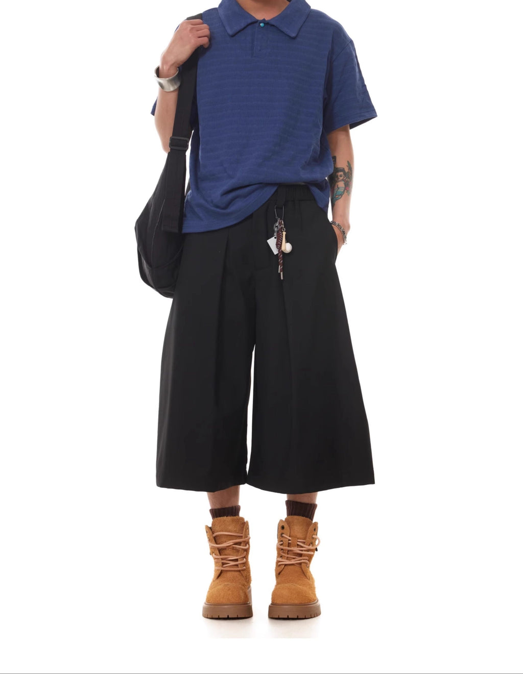 Elastic Waist Wide Leg Bermuda Shorts